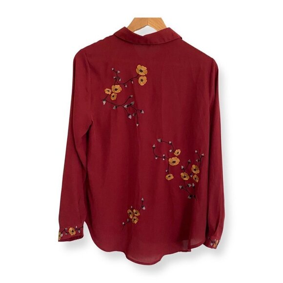 NY Collection Women’s Maroon Embroidered Button Down Top/Shirt. Medium. - Picture 2 of 12